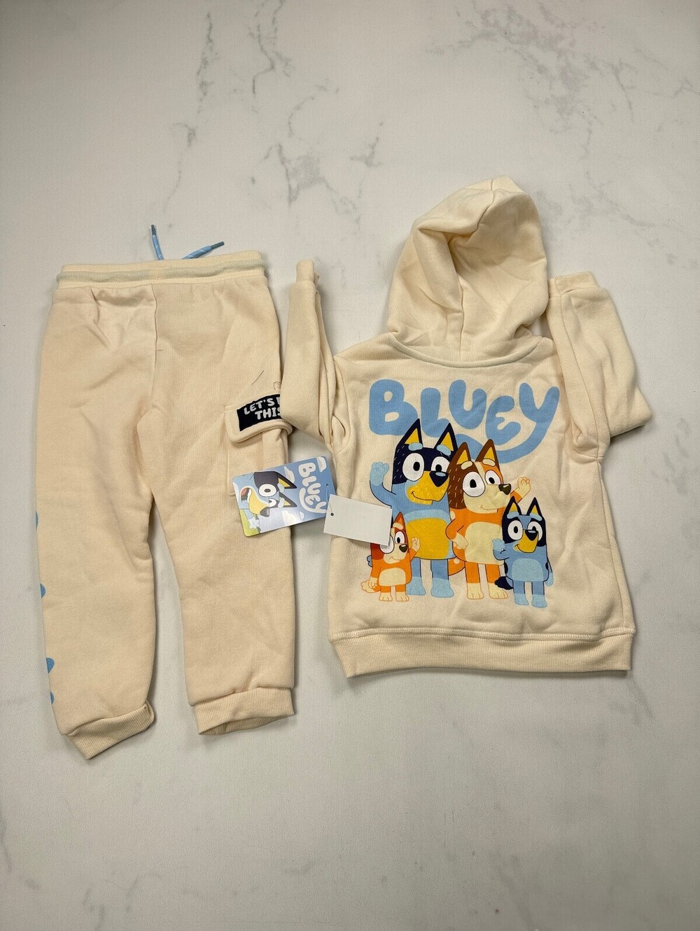 Bluey Blue Hoodie Cream Modern Graphic Bundle of 2 - Boys 3T